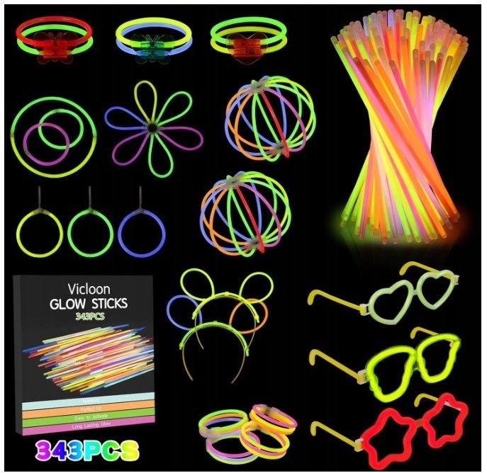 Zestaw 343 elementów 150 pałeczki świecące z łącznikiem okulary kolczyki