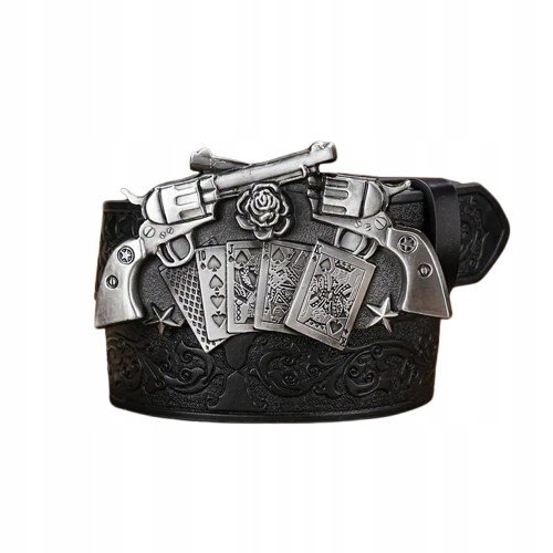 Pas pasek KARTY REWOLWERY RÓŻA kowbojski western czarny TEXAS 120 cm