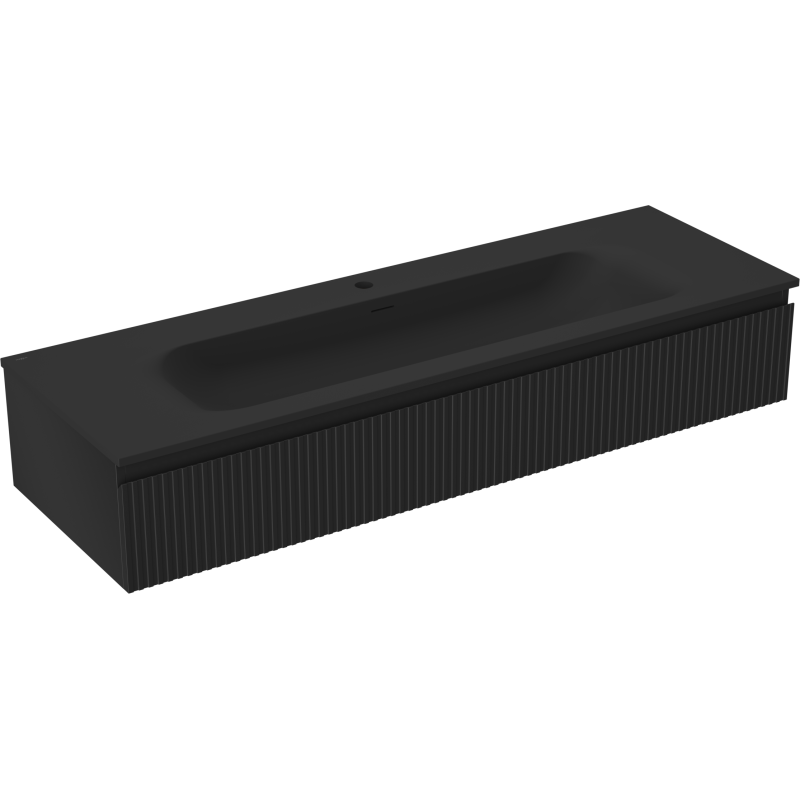 Mexen Rivel szafka łazienkowa 140 cm z umywalką Vela, 1 szuflada, ryflowana , czarna mat - 91A20-14023-1-BF71-W23M71