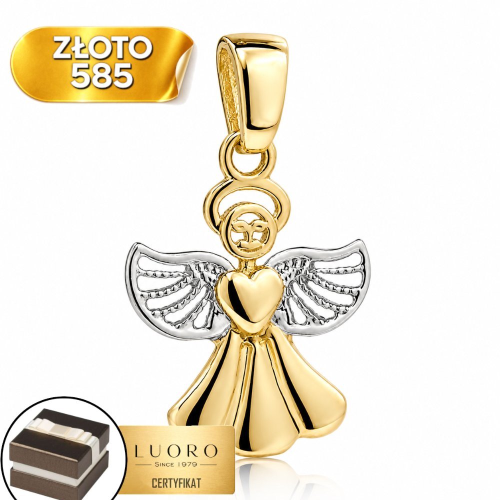 ZAWIESZKA BIAŁE ZŁOTO 585 14K ANIOŁEK ZE SKRZYDEŁKAMI 1,8 CM ELEGANCKA
