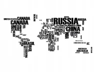 Naklejki na ścianę - Naklejka z mapą mapa świata z liter nazwy państw, 240x120 cm - miniaturka - grafika 1