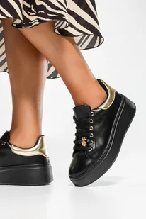Czarne sneakersy damskie z owadem sznurowane złote dodatki Casu JW24X18-B - Półbuty damskie - miniaturka - grafika 1