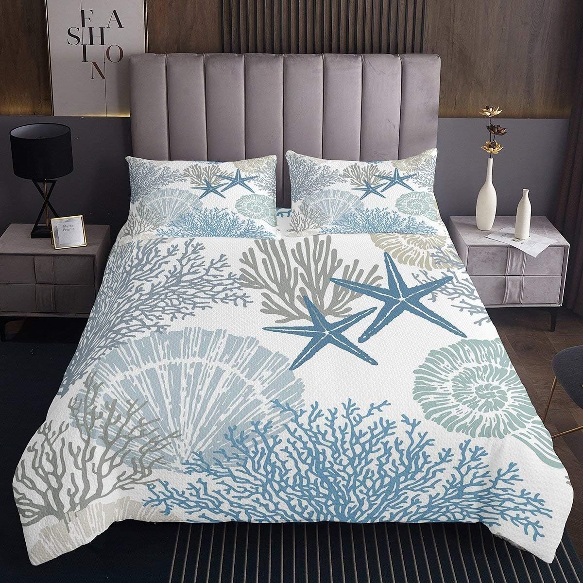 Pościel Na Łóżko Morska 240x220 Mikrofibra Retro Morska Rozgwiazdy Koral