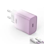 Ładowarki do telefonów - XO ładowarka sieciowa CE18 PD 30W 1x USB-C fioletowo-biała + kabel USB-C - Lightning - miniaturka - grafika 1