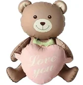 Balony i akcesoria - Balon foliowy siedzący miś z serduszkiem Love You, 40x63 cm - miniaturka - grafika 1