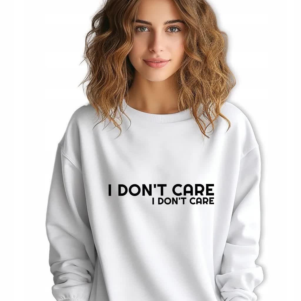 Biała Bluza Damska Dresowa I DONT CARE Stylowa Modna Wzory Rozmiar M