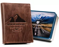 Portfele - Męski brązowy portfel ze skóry naturalnej motyw gór - Peterson - miniaturka - grafika 1