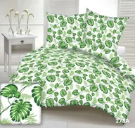 Pościel - Pościel z kory 140x200 178a biała liście zielone Monstera gałązki palmy na guziki bawełna - miniaturka - grafika 1