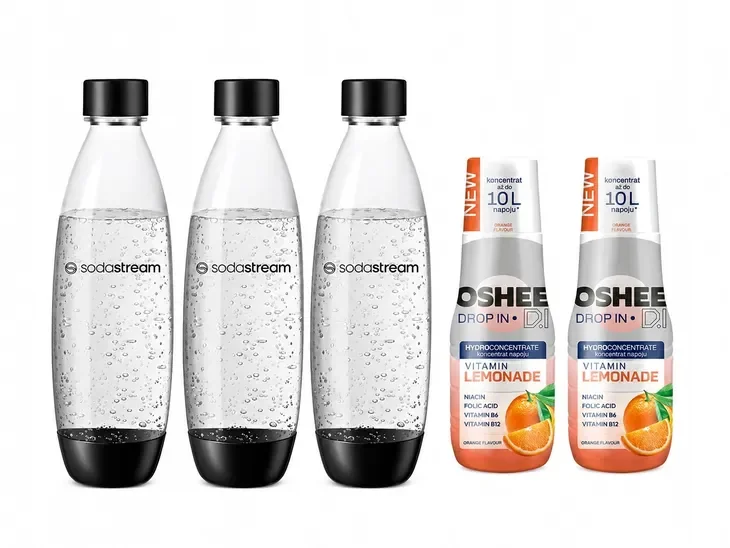 koncentrat SYROP Oshee DI x2 + BUTELKI DO SATURATORA SodaStream Fuse 1L x3