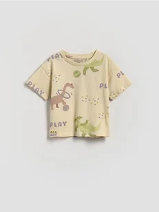 Reserved - Bawełniany t-shirt z nadrukiem - kremowy - Bluzki dla niemowląt - miniaturka - grafika 1