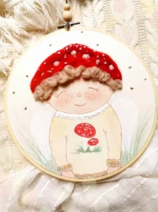 Aniołek muchomor, obrazek na pamiątkę dla dziecka - Pamiątka Chrztu Świętego - miniaturka - grafika 1