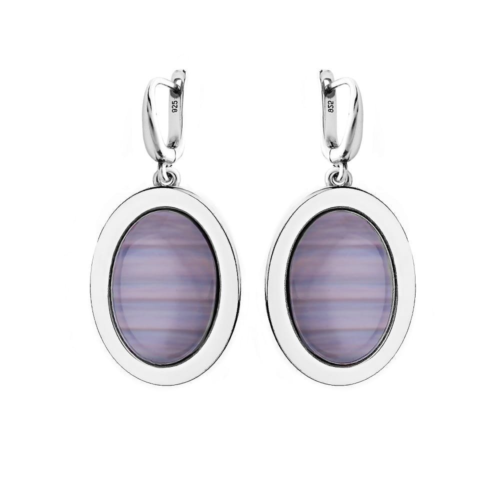 Srebrne kolczyki 925 gładkie z kamieniem masa perłowa szara