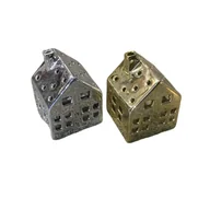 Ozdoby bożonarodzeniowe - Domek ceramiczny 7 x 7 x 10 cm srebrny / złoty - miniaturka - grafika 1