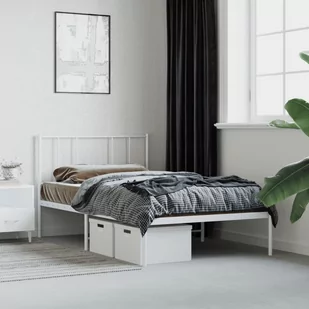 Metalowa rama łóżka z wezgłowiem, biała, 75x190 cm Lumarko! - Łóżka - miniaturka - grafika 1