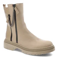 Botki damskie - Beżowe Botki Nessi Wygodne Skórzane Buty Damskie - miniaturka - grafika 1