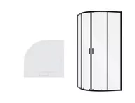 Kabiny prysznicowe - Kabina prysznicowa Besco Zarya 80x80 półokrągła czarny mat z brodzikiem Axim biały ZB-AX-80-190 - miniaturka - grafika 1