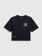 Koszulki dla dziewczynek - 4F T-shirt loose z nadrukiem dziewczęcy - czarny 158/164 (12-14 lat) - miniaturka - grafika 1