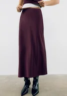 Spódnice - Stradivarius Satynowa spódnica średniej długości Wiśniowy XL - miniaturka - grafika 1