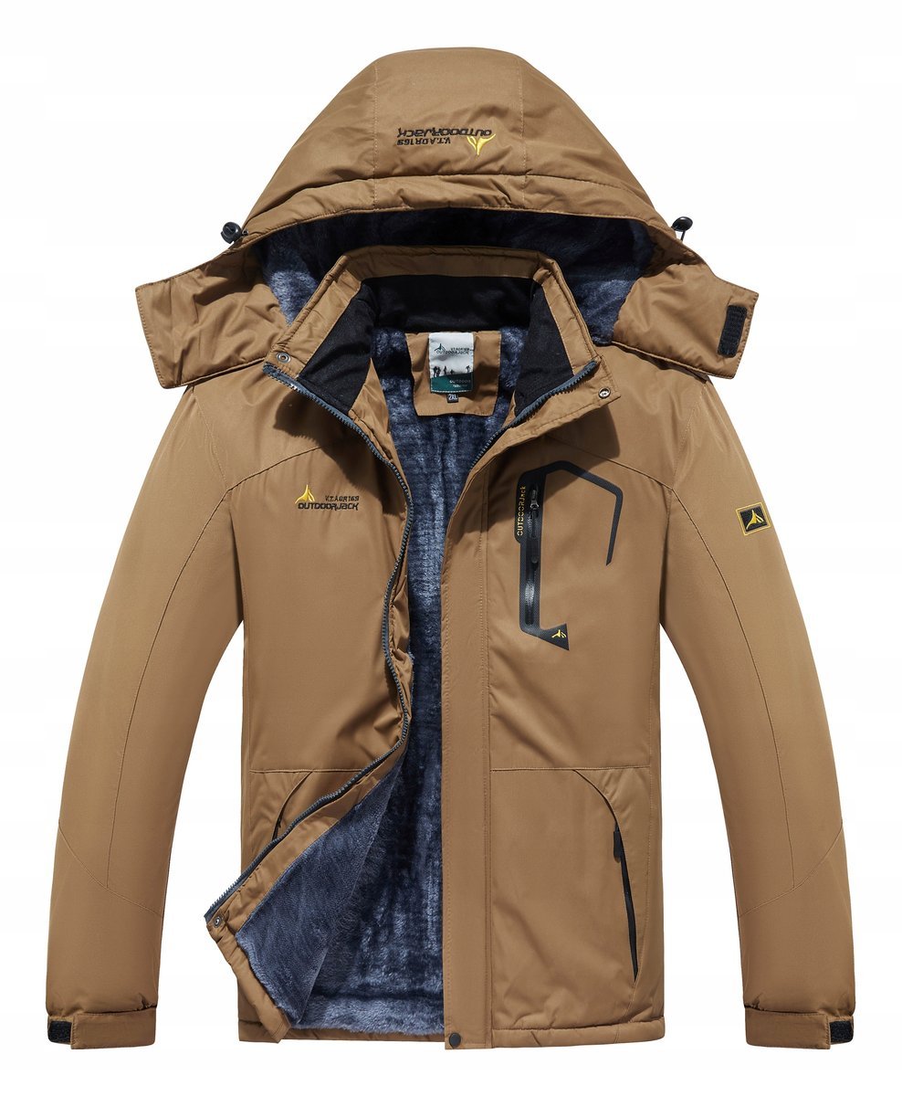 KURTKA MĘSKA ZIMOWA OCIEPLANA Z KAPTUREM OUTDOOR - BRĄZOWA - XXXL
