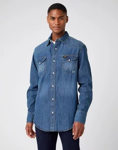 Męska Koszula Jeansowa Wrangler Ls Workshirt Tinted Blue W5D1Ak725-S - Koszule męskie - miniaturka - grafika 1