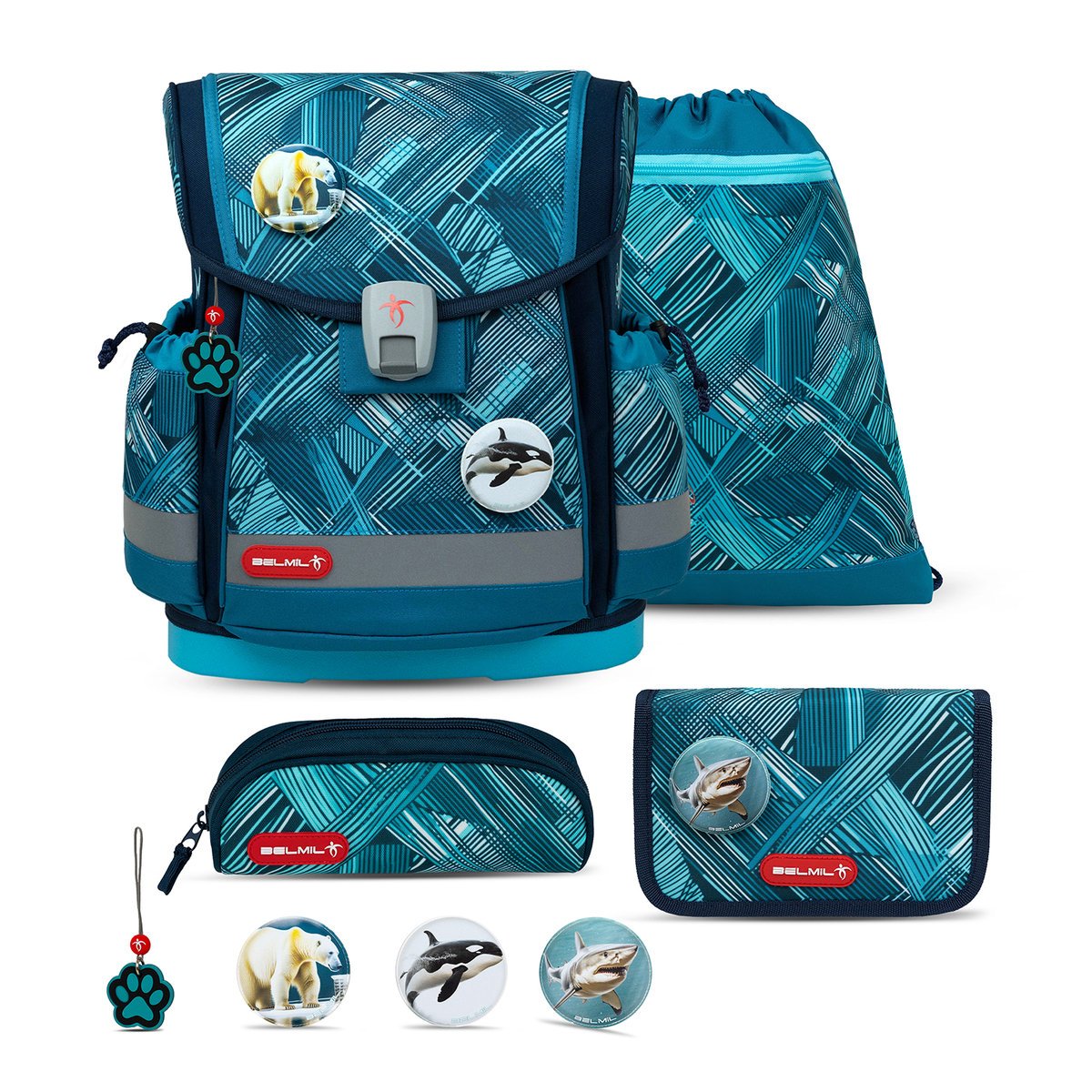 Zestaw tornistra szkolnego Belmil Classy Plus Ice Blue, 4-częściowy