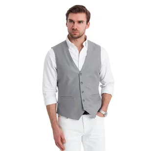 Dopasowana męska kamizelka szara marmurkowe guziki OM-BLZV-0112 V3 roz. XXL - Garnitury - miniaturka - grafika 1
