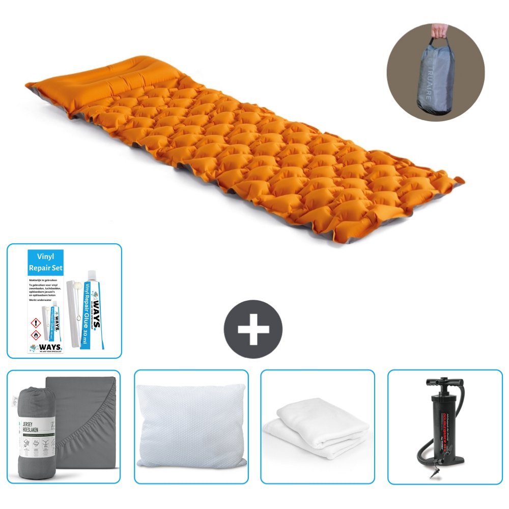 Mata kempingowa Intex - 1 osoba - 71 x 191 x 11 cm - pomarańczowa - zawiera prześcieradło - pocałunek - pompkę - zestaw naprawczy i ochraniacz na poduszkę