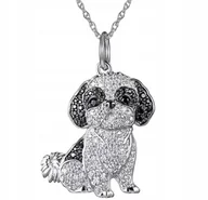 Wisiorki - Naszyjnik Wisiorek Shih Tzu z Diamencikami Kryształkami Pies Srebrny Y2K - miniaturka - grafika 1