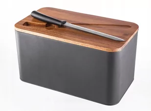Pojemnik Na Chleb Z Nożem Czarny Metalowy Initio - Pojemniki kuchenne - miniaturka - grafika 1