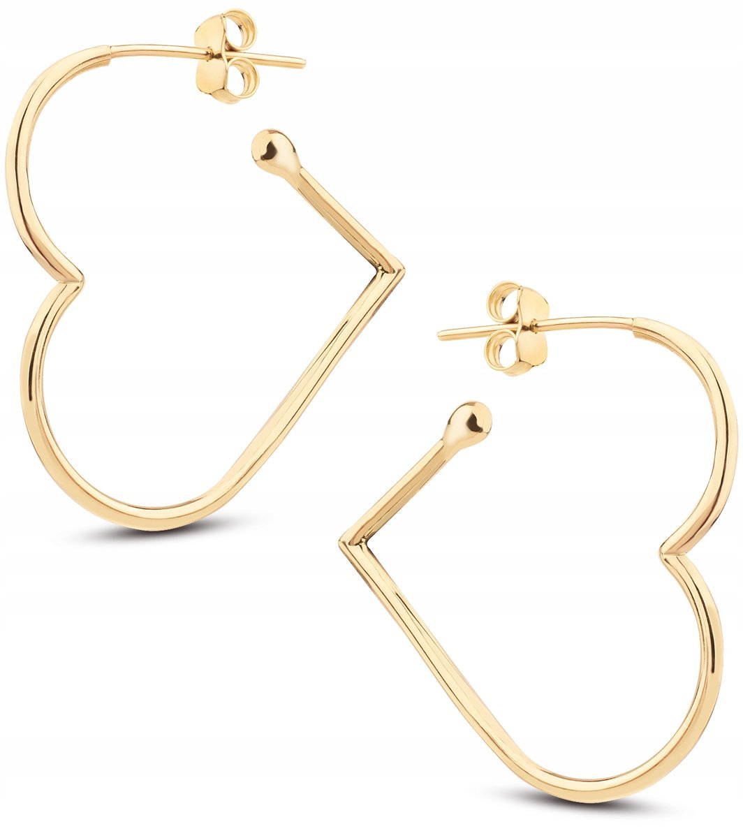 PIĘKNE DUŻE ZŁOTE KOLCZYKI SERCA SERDUSZKA HEARTS NA SZTYFT 14KT 585