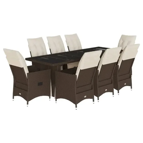 Zestaw bistro ogrodowy brązowy z 8 fotelami i stołem 240x90x75 cm
