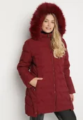 Kurtki damskie - Bordowa Pikowana Kurtka z Kapturem z Futerkiem Espenna - miniaturka - grafika 1