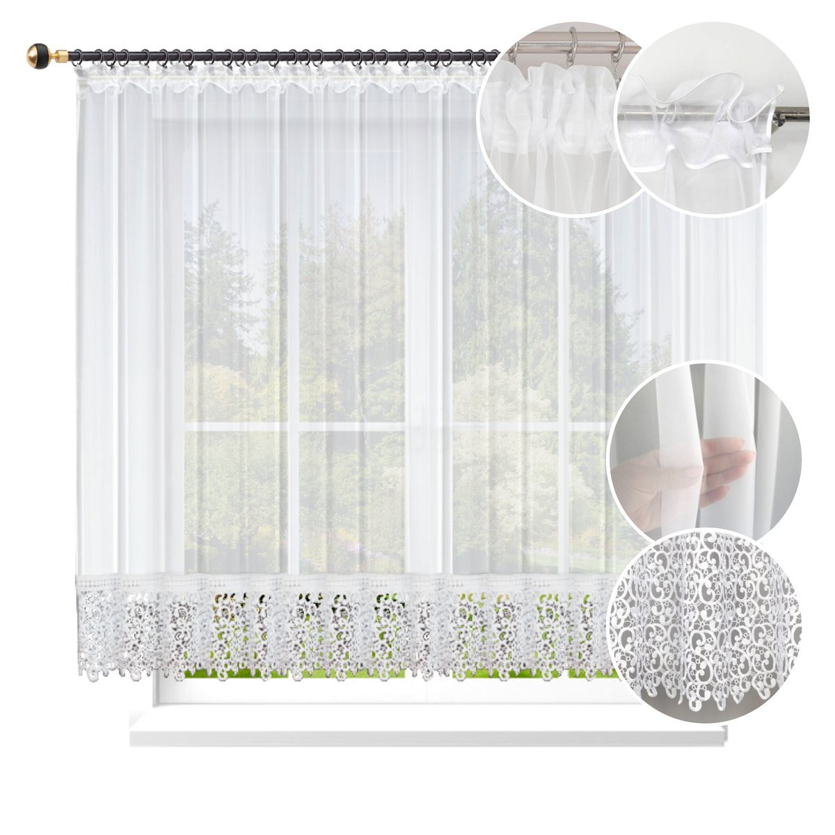 FIRANA GOTOWA 160X500 Z GIPIURĄ 20CM DEKORACYJNA KORONKA BIAŁA SALON POKÓJ