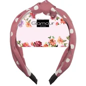 Pozostałe akcesoria fryzjerskie - Glamour Opaska do włosów z węzłem Różowa w Kropki - miniaturka - grafika 1