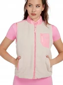 Kamizelki damskie - Guess Beżowa Kamizelka Damska z Zamkiem i Różowymi Detalem M Gxa - miniaturka - grafika 1