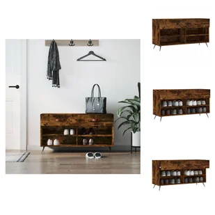 vidaXL Ławka na buty dąb wędzony 102x35x55 cm materiał drewnopochodny - Stojaki i szafki na buty - Szafki na buty - miniaturka - grafika 1