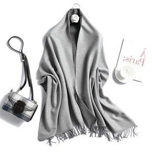 Szal szalik damski 100% kaszmir szary ciemny jasny - Apaszki i szaliki damskie - miniaturka - grafika 1