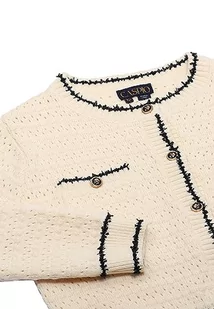 caspio Damski sweter z dzianiny Vintage Button Contrast Knitted Cardigan Akryl Wełna BIAŁA CZARNA Rozmiar XS/S, wełniany biały czarny, XS - Swetry damskie - miniaturka - grafika 1