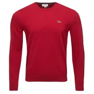 Swetry męskie - Lacoste sweter męski bordowy klasyczny crew-neck M - miniaturka - grafika 1