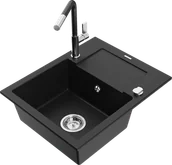 Zlewozmywaki z baterią - Mexen Enzo zlewozmywak granitowy 1-komorowy z ociekaczem i baterią kuchenną Flora, czarny - 6506-77-670401-07 - miniaturka - grafika 1