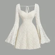 Sukienki - TEMU Kobieca Biała Koronkowa Sukienka z Rozszerzanymi Rękawami, Noworoczna Sukienka dla Kobiet, Letnia Sukienka na Przyjęcie Herbaciane, Biała - miniaturka - grafika 1