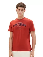 Koszulki męskie - TOM TAILOR Męski T-shirt z nadrukiem logo, 14302-Velvet Red, XL - miniaturka - grafika 1