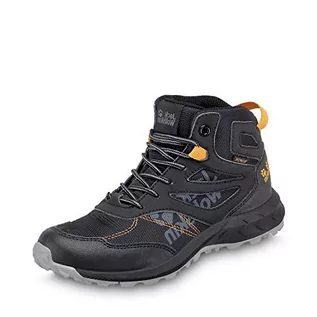 Buty dla chłopców - Jack Wolfskin Uniseks Woodland Texapore Mid K Buty Trekkingowe, Black Burly Yellow Xt, 36 EU - grafika 1