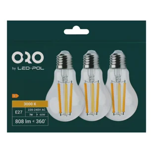 Żarówka LED oro 3 x E27 A60 FL 7 W ww 3 sztuki - Żarówki LED - miniaturka - grafika 1
