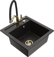 Zlewozmywaki z baterią - Mexen Vito zlewozmywak granitowy 1-komorowy z baterią kuchenną Duo, czarny/złoty metalik - 6503-75-671701-57-G - miniaturka - grafika 1
