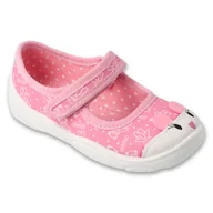 Buty dla dziewczynek - Befado różowe kapcie dziecięce 209P041 z oczkami - miniaturka - grafika 1