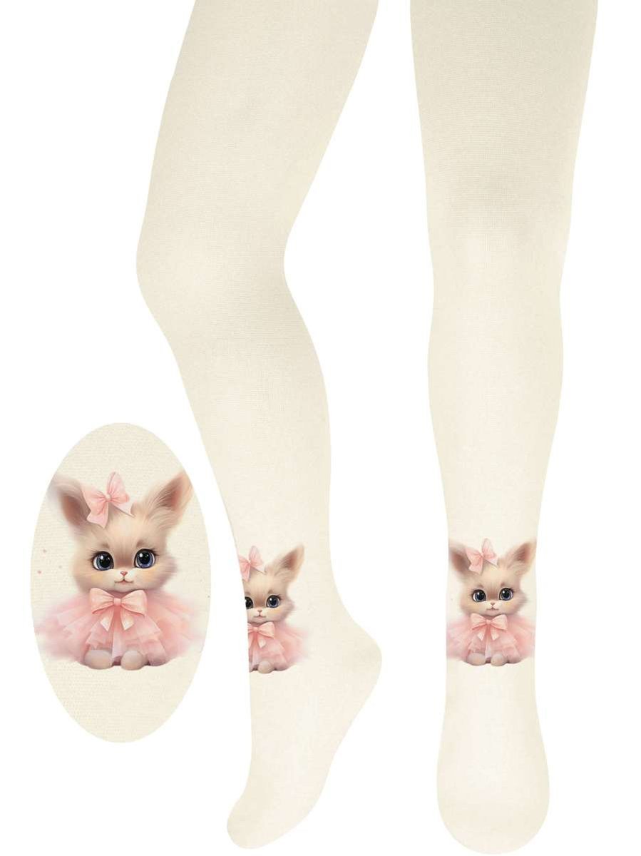 Dziewczęce rajstopki cienkie króliczek ecru Brand r.80/86