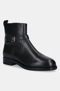Tommy Hilfiger botki skórzane TH BUCKLE RIDING LEATHER BOOTIE damskie kolor czarny na płaskim obcasie FW0FW08781 - Botki damskie - miniaturka - grafika 1