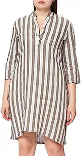 Bonateks, Sukienka koszulowa w paski z czystego lnu, 100% len, rozmiar DE:42 rozmiar US: XL, taupe/biały - wyprodukowano we Włoszech, brązowy, 42 - Sukienki - miniaturka - grafika 1