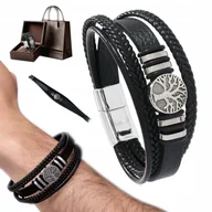 Bransolety męskie - Bransoletka Skórzana dla MĘŻA Męska Elegancka Masywna Na Prezent - miniaturka - grafika 1